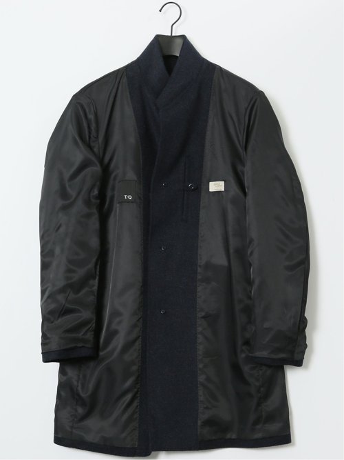 ウール100% スタンドカラーコート 無地青