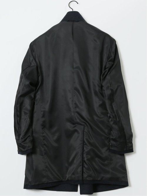 ウール100% スタンドカラーコート 無地青