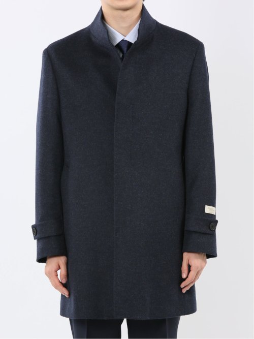 ウール100% スタンドカラーコート 無地青