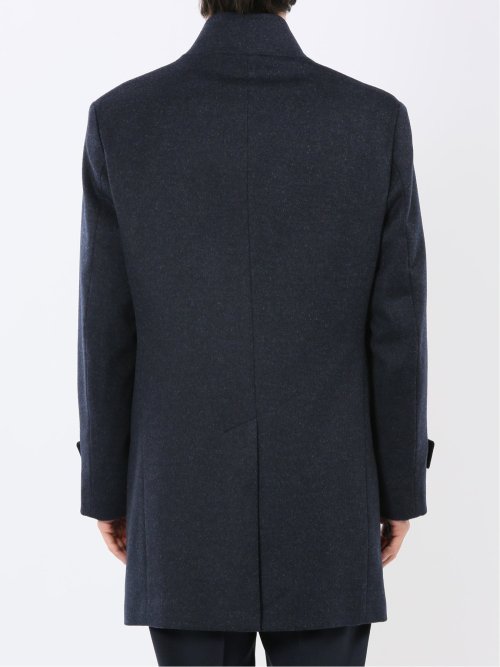 ウール100% スタンドカラーコート 無地青