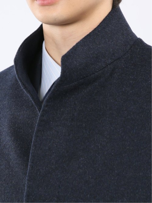 ウール100% スタンドカラーコート 無地青