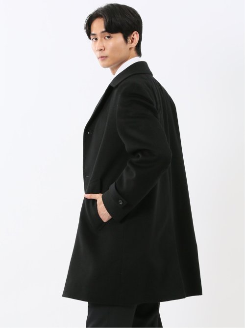 ウール100% ステンカラーコート 無地黒