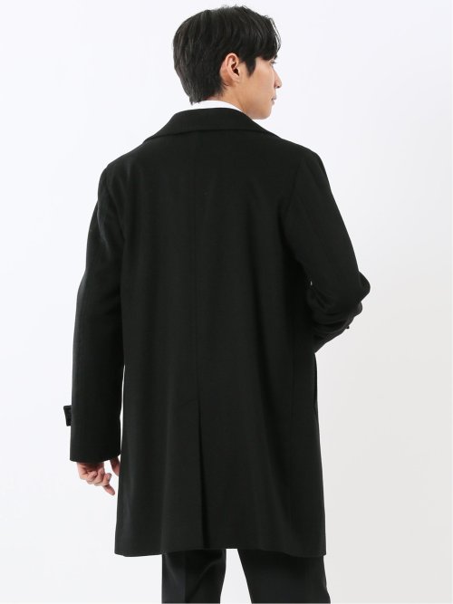 ウール100% ステンカラーコート 無地黒