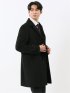 ウール100% ステンカラーコート 無地黒
