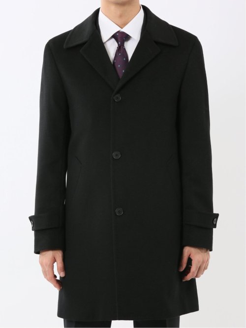 ウール100% ステンカラーコート 無地黒