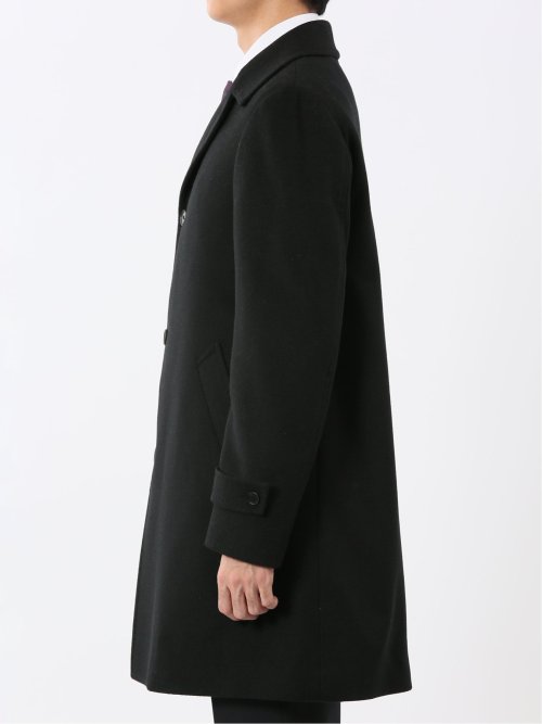 ウール100% ステンカラーコート 無地黒