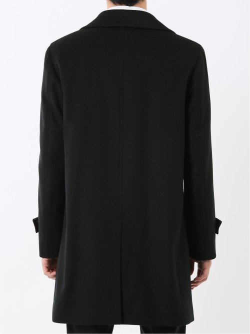 ウール100% ステンカラーコート 無地黒