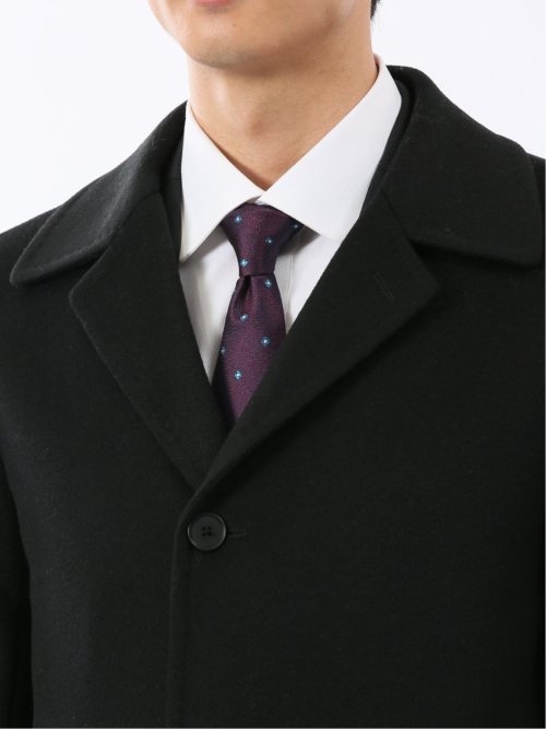 ウール100% ステンカラーコート 無地黒