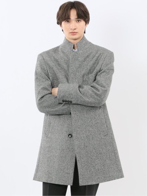 アンゴラ混ウール スタンドコート カルゼ杢グレー(S 06グレー