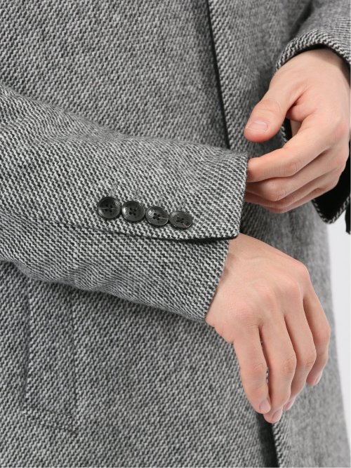 アンゴラ混ウール スタンドコート カルゼ杢グレー