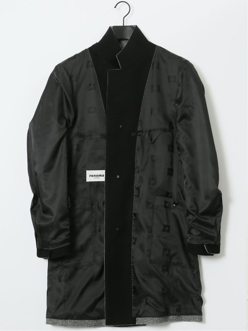 アンゴラ混ウール スタンドコート カルゼ杢グレー