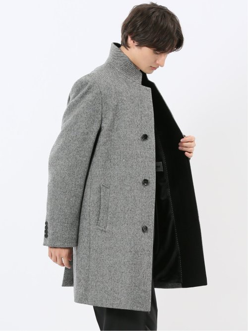 アンゴラ混ウール スタンドコート カルゼ杢グレー(S 06グレー