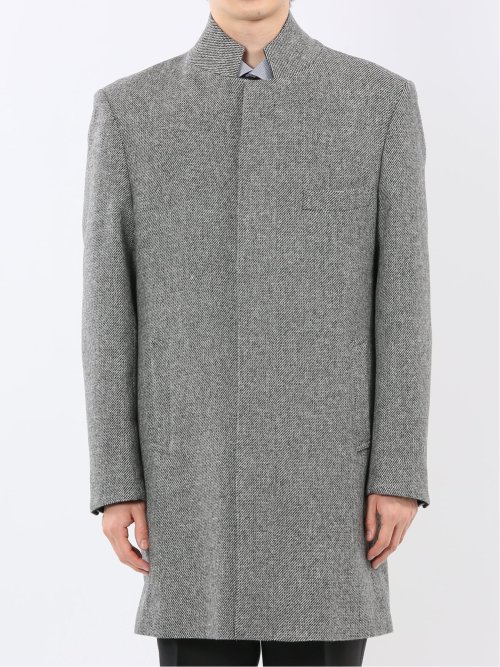 アンゴラ混ウール スタンドコート カルゼ杢グレー