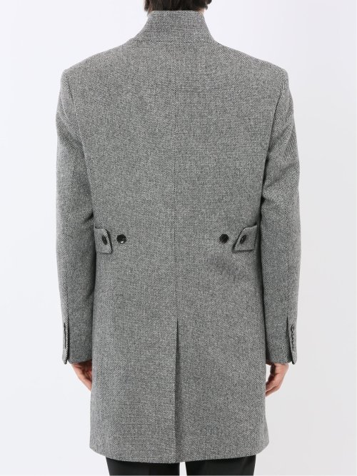 アンゴラ混ウール スタンドコート カルゼ杢グレー