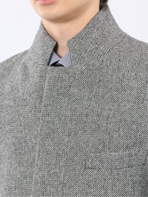 アンゴラ混ウール スタンドコート カルゼ杢グレー