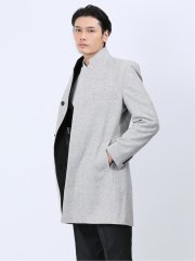 カシミヤアンゴラ混ウール スタンドコート ライトグレー