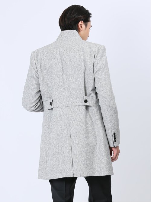 カシミヤアンゴラ混ウール スタンドコート ライトグレー