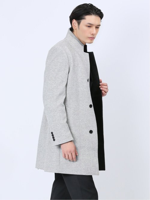 カシミヤアンゴラ混ウール スタンドコート ライトグレー
