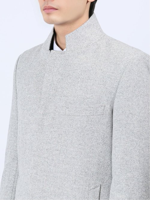 カシミヤアンゴラ混ウール スタンドコート ライトグレー