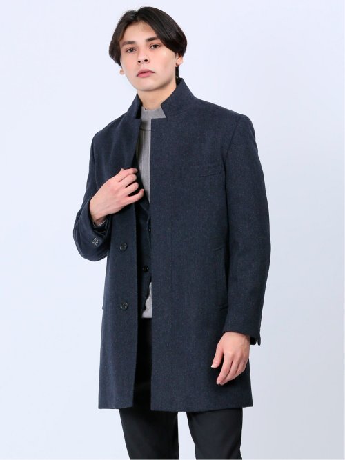 カシミヤアンゴラ混ウール スタンドコート 紺(S 75紺): ジャケット