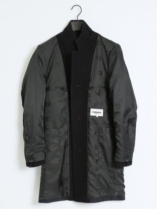 カシミヤアンゴラ混ウール スタンドコート 紺