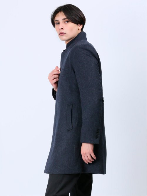 カシミヤアンゴラ混ウール スタンドコート 紺
