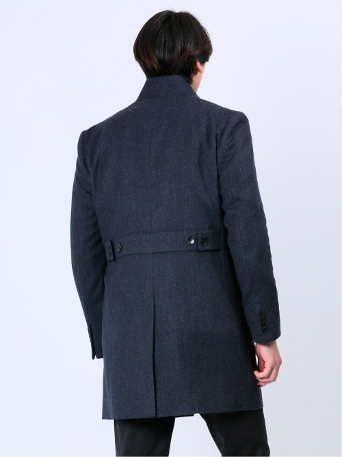 カシミヤアンゴラ混ウール スタンドコート 紺
