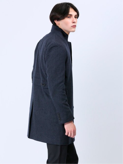 カシミヤアンゴラ混ウール スタンドコート 紺