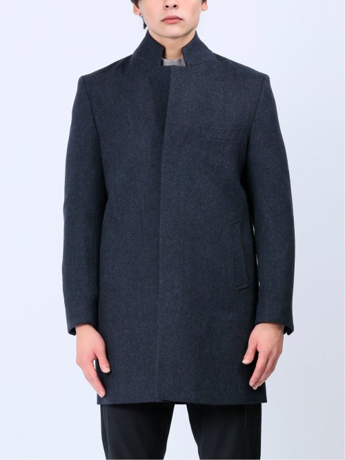 カシミヤアンゴラ混ウール スタンドコート 紺