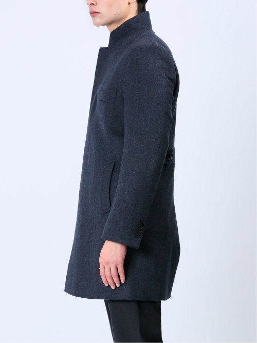 カシミヤアンゴラ混ウール スタンドコート 紺