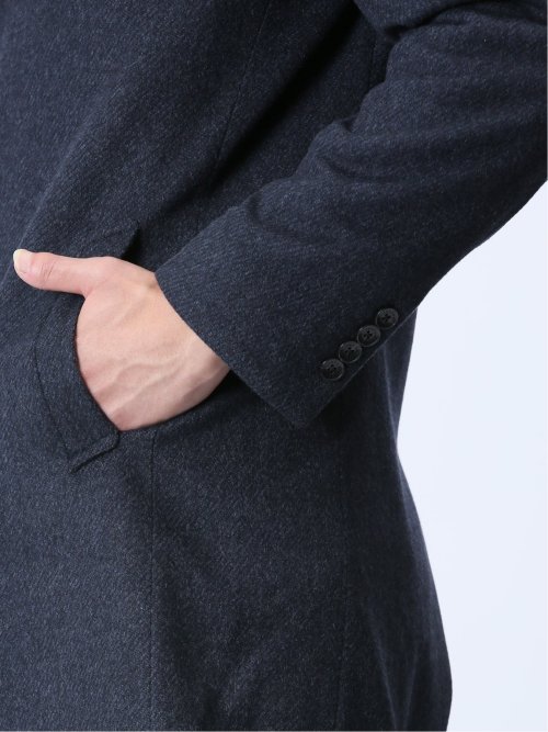 カシミヤアンゴラ混ウール スタンドコート 紺