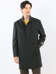 カシミヤ混ウール スタンドカラーコート 無地グレー