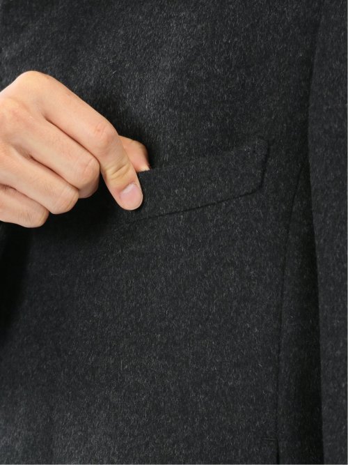 カシミヤ混ウール スタンドカラーコート 無地グレー