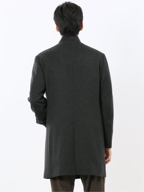 カシミヤ混ウール スタンドカラーコート 無地グレー
