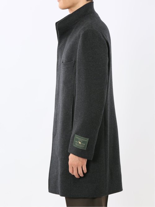 カシミヤ混ウール スタンドカラーコート 無地グレー