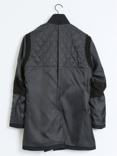 撥水防風 イタリアンカラーコート ヘリンボン紺