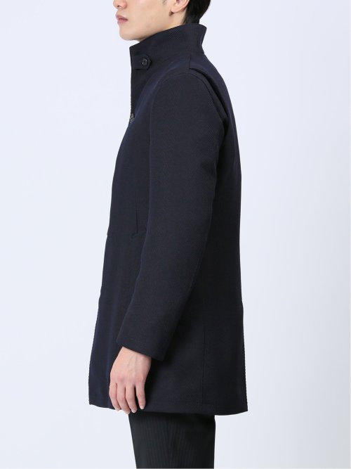 撥水防風 イタリアンカラーコート ヘリンボン紺