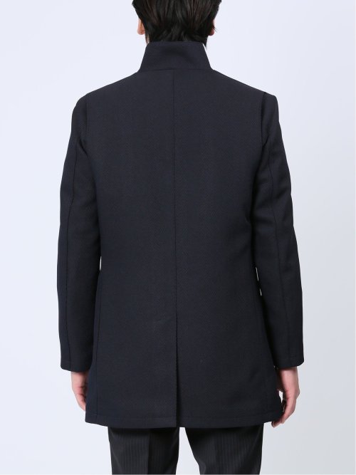 撥水防風 イタリアンカラーコート ヘリンボン紺