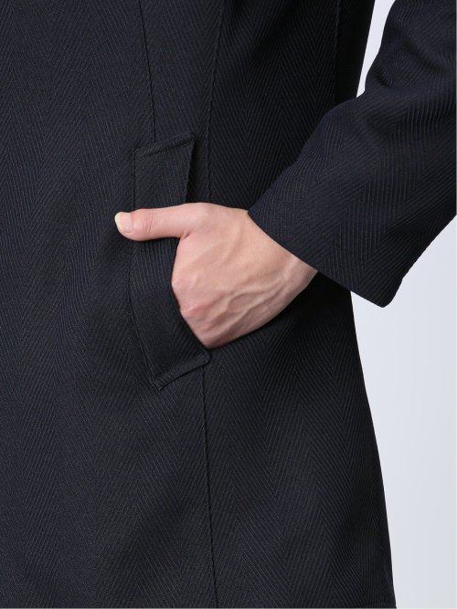 撥水防風 イタリアンカラーコート ヘリンボン紺