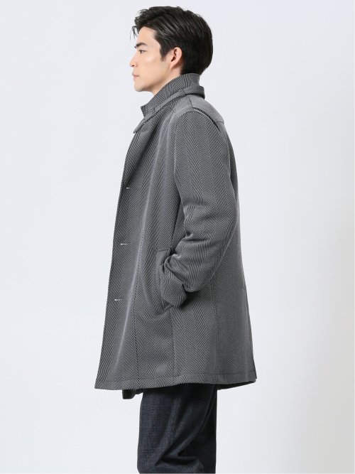 撥水 スタンドカラーコート ヘリンボングレー