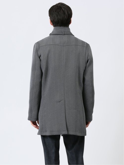 撥水 スタンドカラーコート ヘリンボングレー