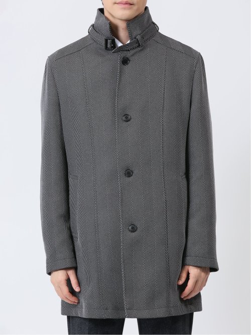 撥水 スタンドカラーコート ヘリンボングレー