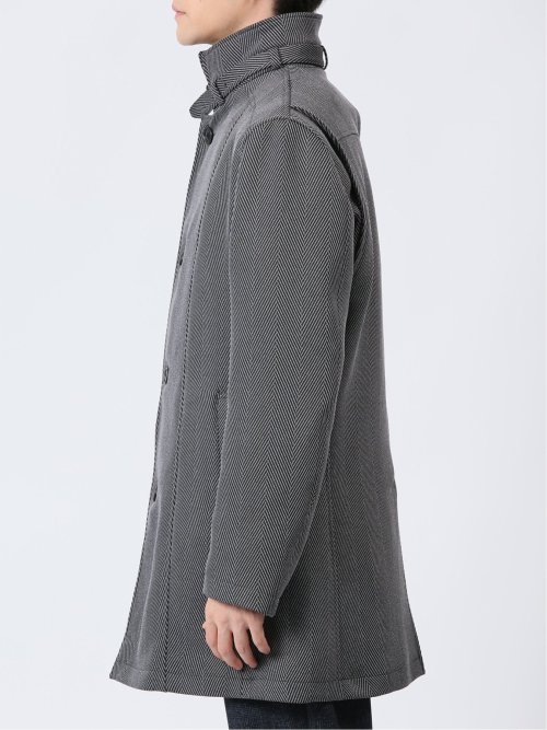 撥水 スタンドカラーコート ヘリンボングレー