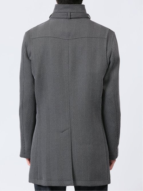 撥水 スタンドカラーコート ヘリンボングレー