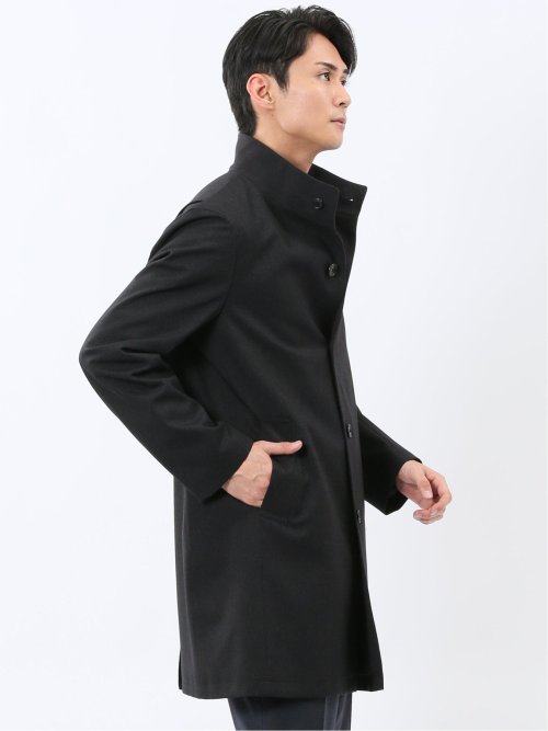 撥水 スタンドカラーコート カルゼ紺
