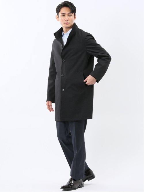 撥水 スタンドカラーコート カルゼ紺