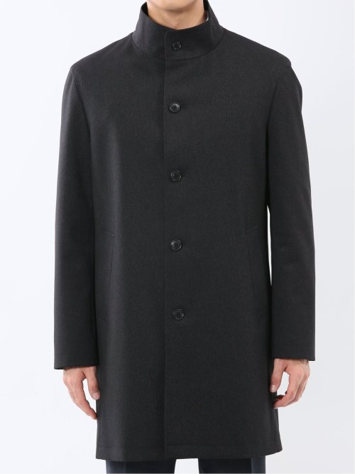 撥水 スタンドカラーコート カルゼ紺