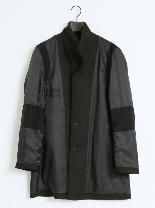 撥水防風 イタリアンカラーコート ヘリンボン黒