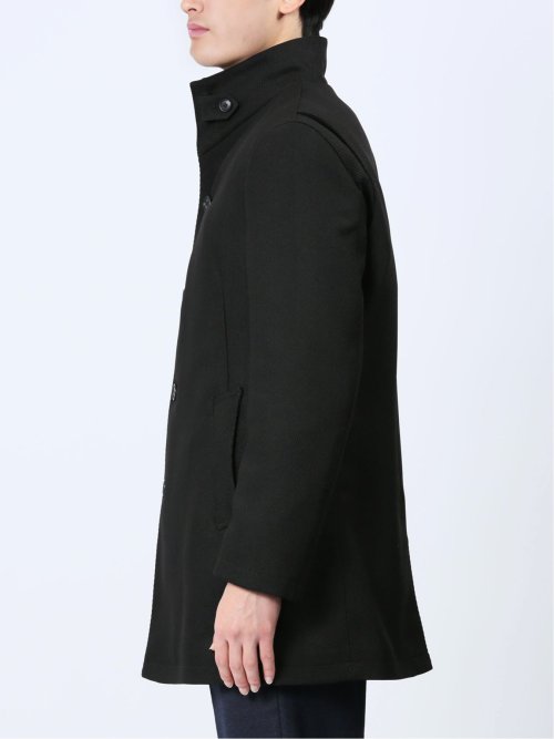 撥水防風 イタリアンカラーコート ヘリンボン黒