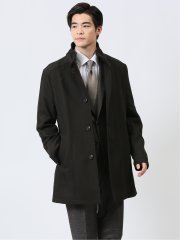 撥水 スタンドカラーコート ヘリンボン茶